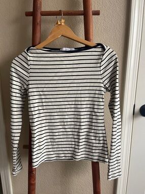 Mango Navy & Cream Striped Boatneck Top